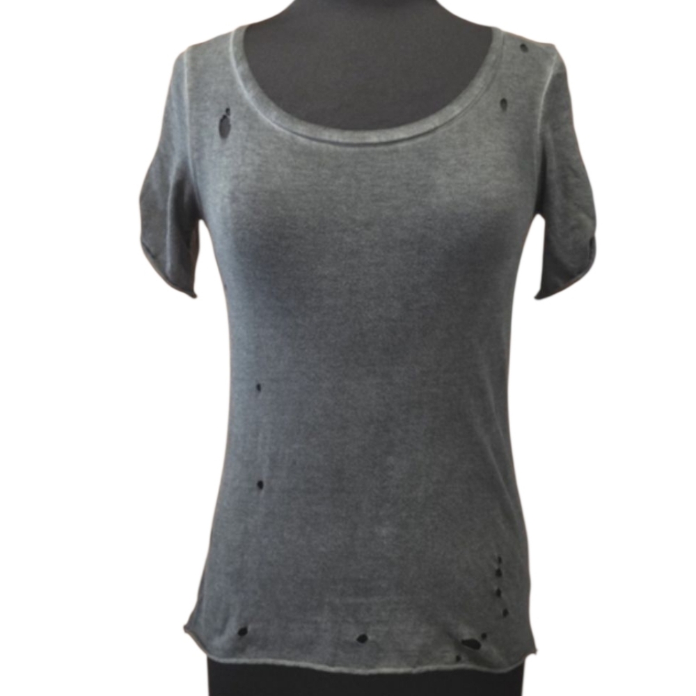 Edgy Y2K Baddie Nollie XS Distressed Gray Tee Mineral Wash Tee Soft T-shirt